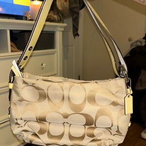 Coach Signature Beige and Tan Shoulder Bag